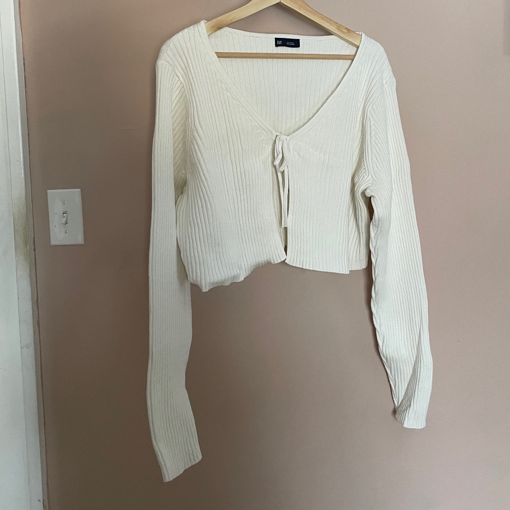 Gap Tie Front Cropped Cardigan Sweater XXL Ribbed 100% Cotton